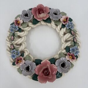 Vintage Handmade Ceramic Delicate Floral Braided Wall Decor